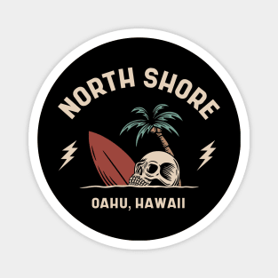 Vintage Surfing North Shore Oahu Hawaii // Retro Surf Skull Magnet